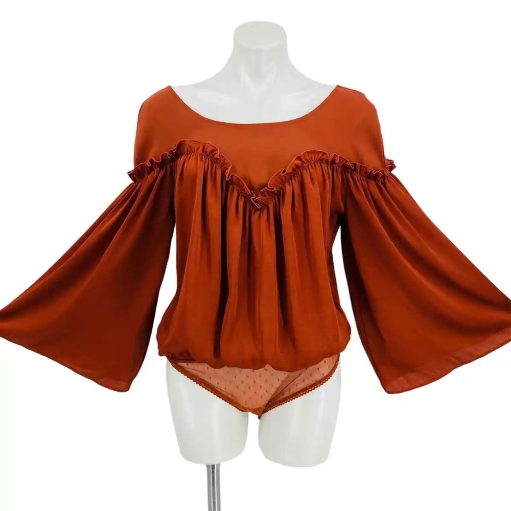 Free People Rust Satin Bodysuit size medium